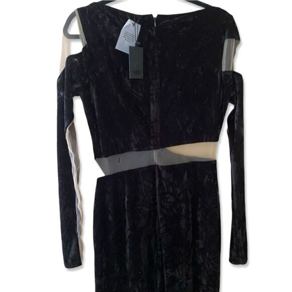 NBD Fareena Long Sleeve Mesh Sheer Formal Black Velvet Maxi Dress Sz XS NWT $238 - Picture 5 of 5